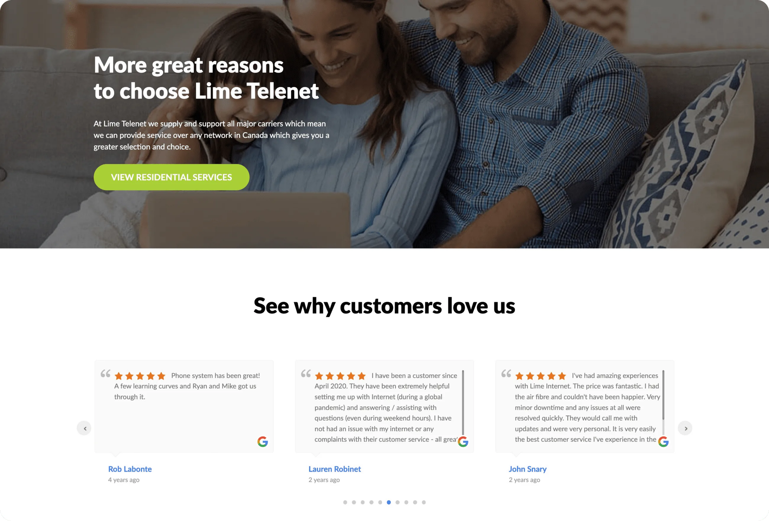 Lime Telenet testimonial desktop screenshot