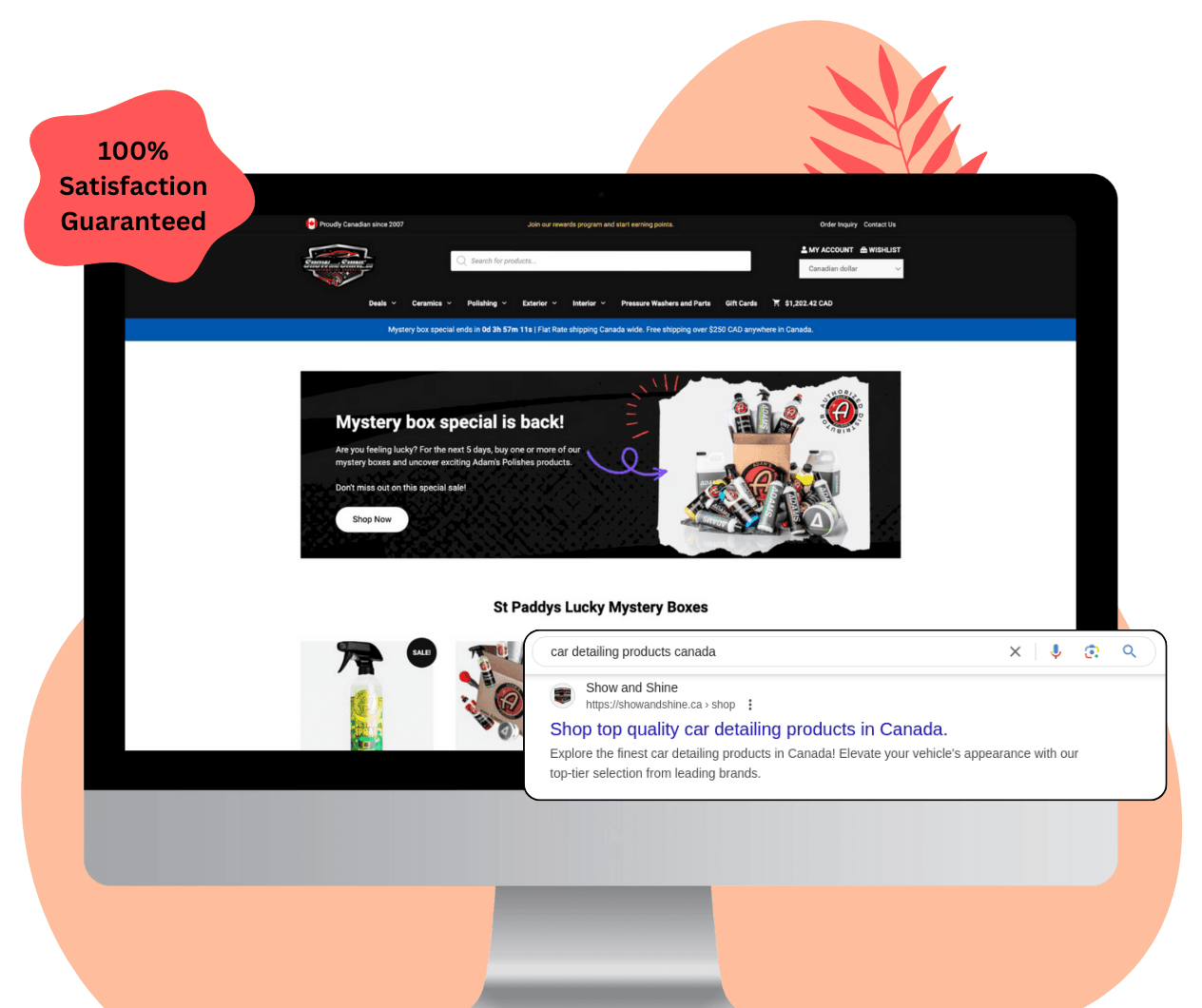 Image displaying an ecommerce site with a highlighted search result for car detailing products canada.