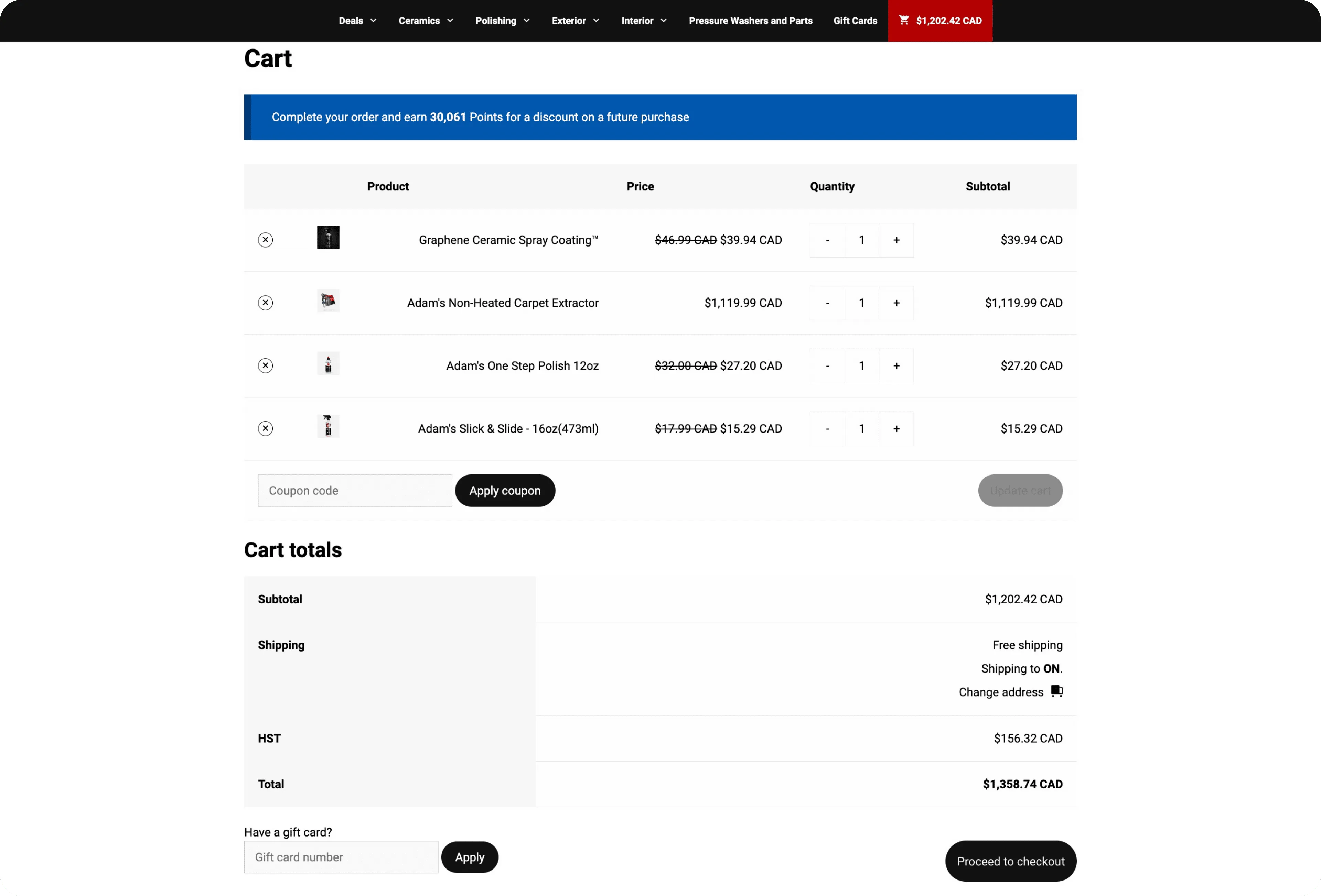 Show and shine ecommerce cart desktop screenshot