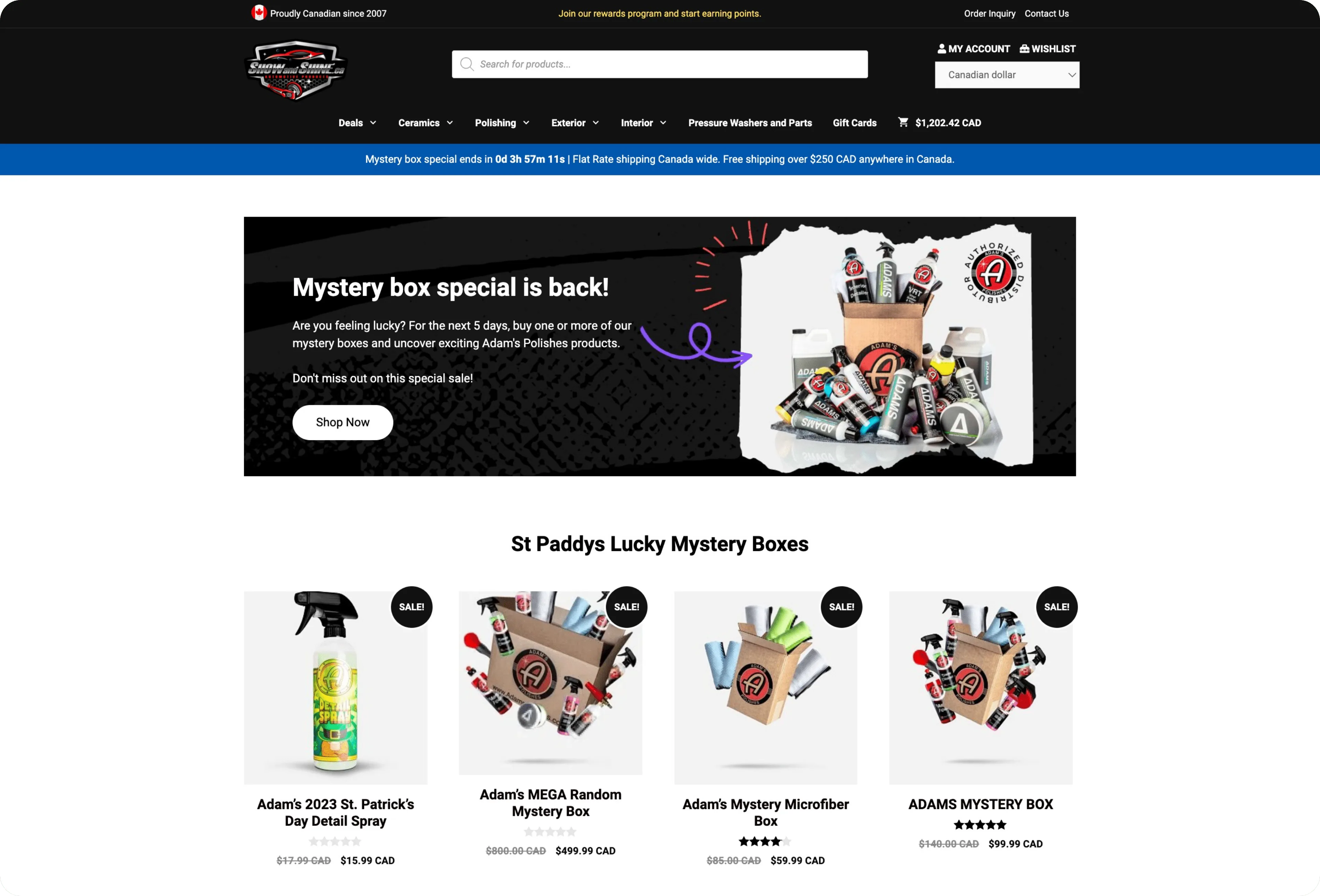 Show and shine ecommerce homepage desktop screenshot