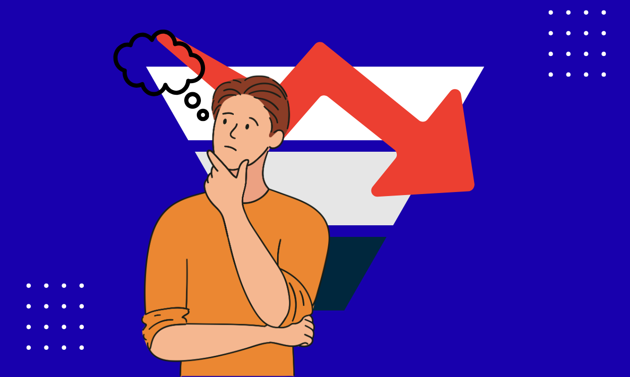 Visual representation of a funnel diagram indicating reduced conversion rates
