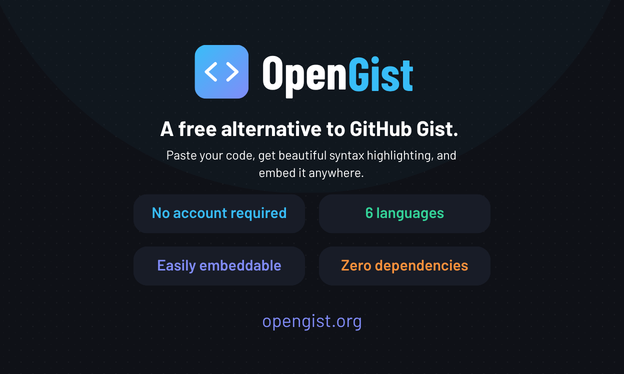 OpenGist - A Free GitHub Gist Alternative Thumbnail